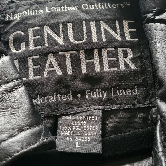 Napoline Leather Outfitters men's genuine black leather bomber jacket large NWOT - Picture 5 of 7